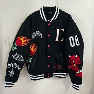 Civil Regime Flames V2 Varsity Jacket In Black Sz L Brand New SHIPS FAST